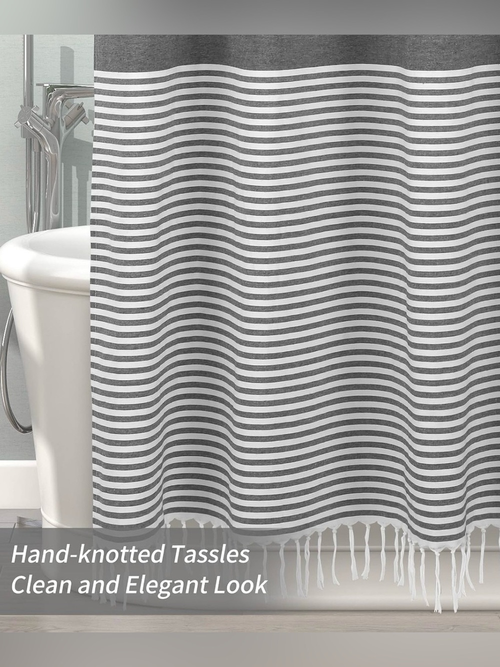 WEST ELM Shower Cotton Curtain with Stripes/Fringes #0501264 - Picture 12 of 16